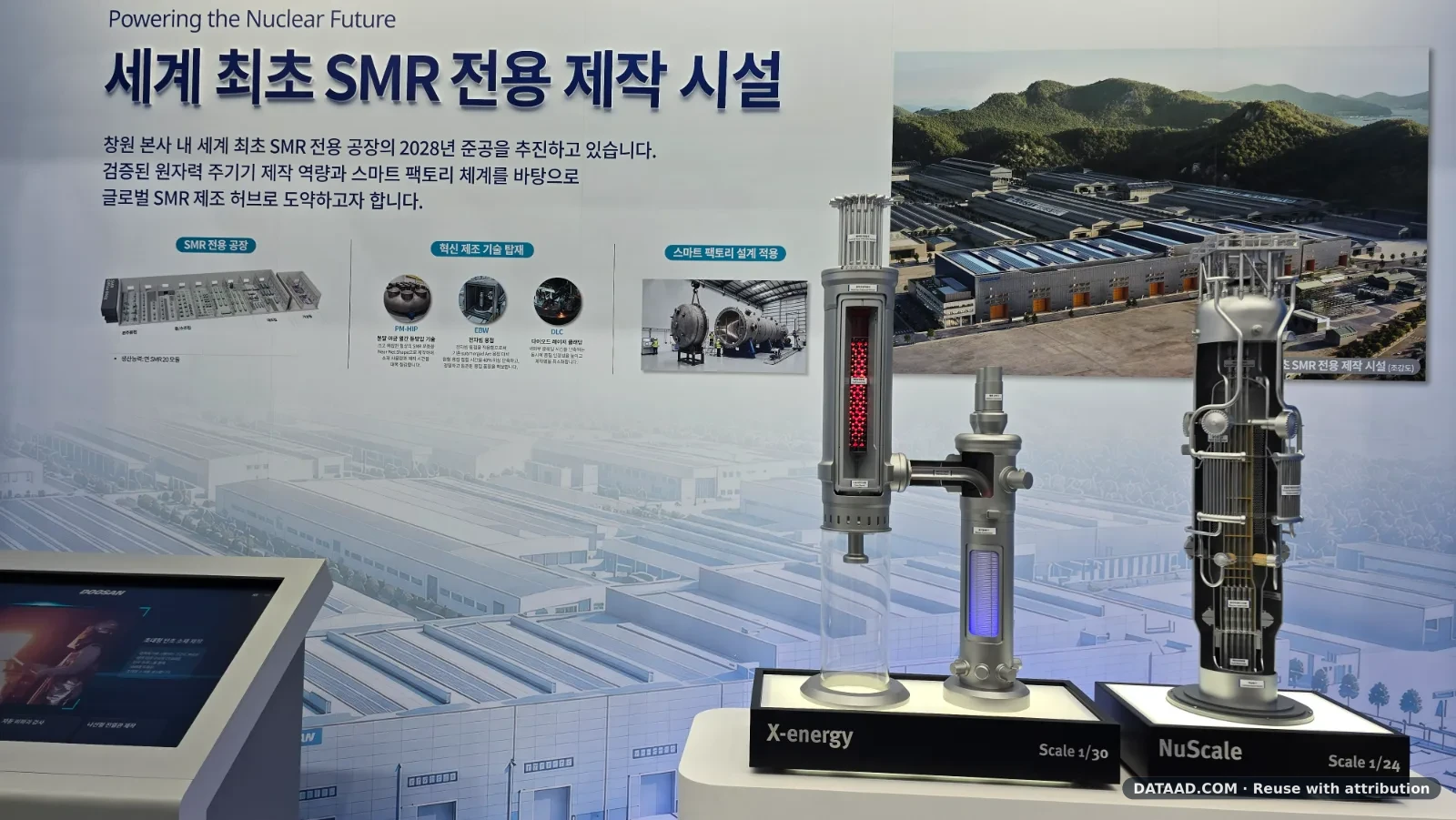 X-energy and NuScale SMR reactor models displayed at Doosan Enerbility exhibition