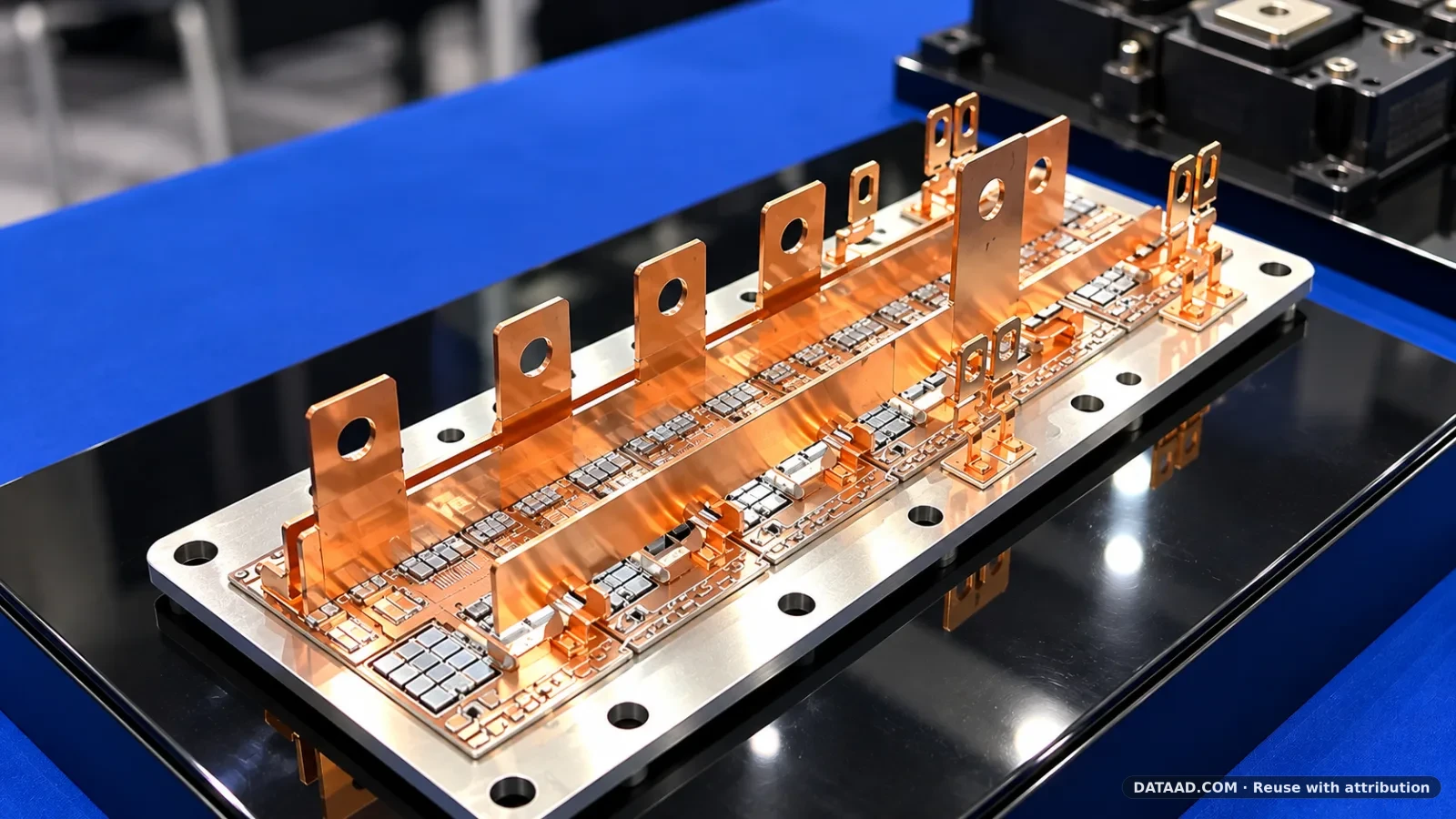 IGBT power semiconductor module showing copper busbars and internal power connections